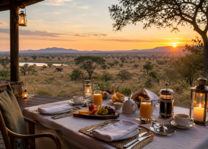 Outdoor breakfast table set safari